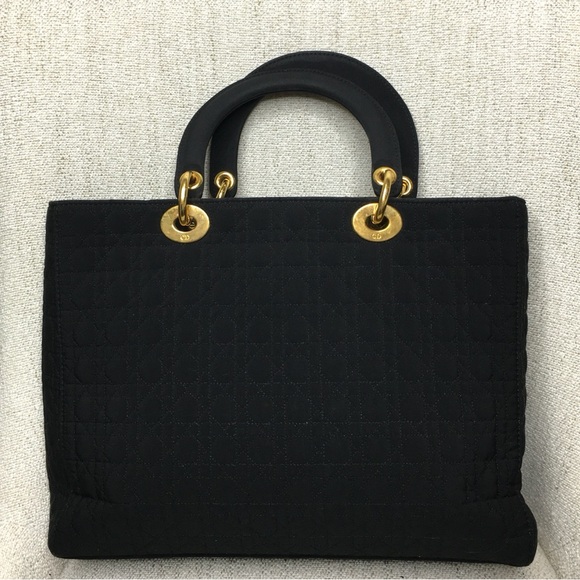 Authentic Christian Dior Lady Dior Canage Handbag black nylon canvas - Picture 9 of 16